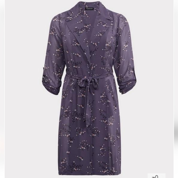 Torrid Grey Floral Georgette Drapy Belted Trench Coat/Jacket - Picture 4 of 13